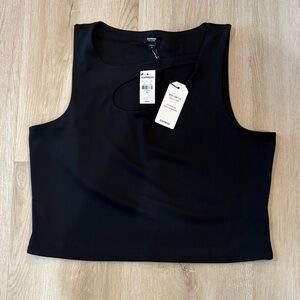 Express Black Cropped Tank with Asymmetrical Cutout